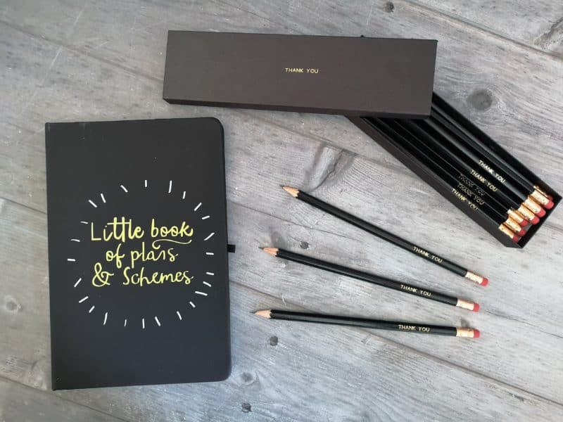 Personalised notebook & pencils from Prezzybox