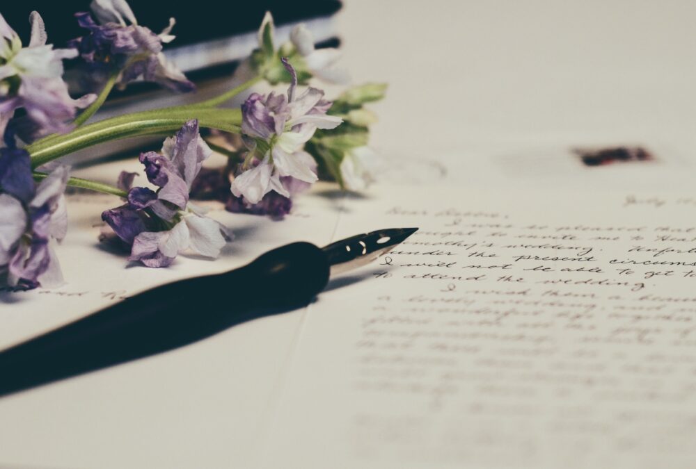 Handwritten letter with flowers