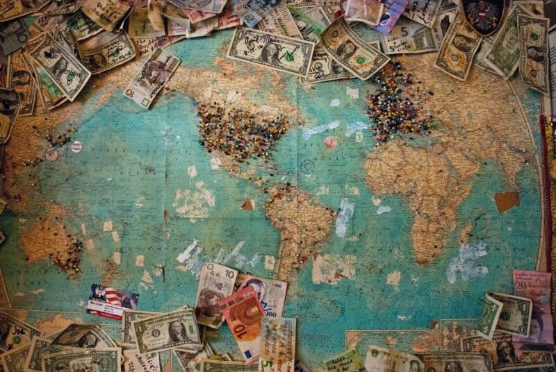 map of the world with money