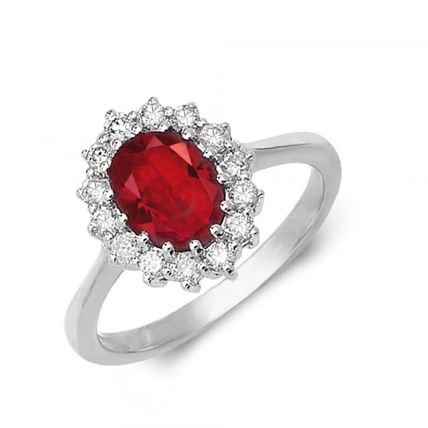 Diamond and Gemstone Ring featuring Oval shape Ruby