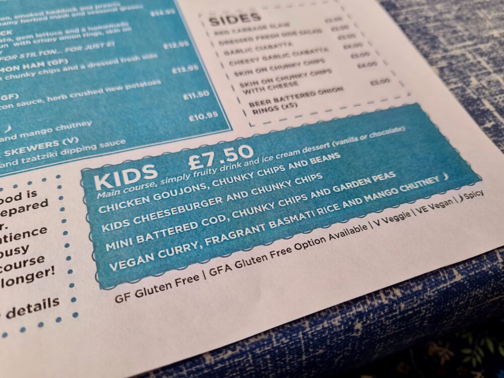 The Tides Restaurant children's menu