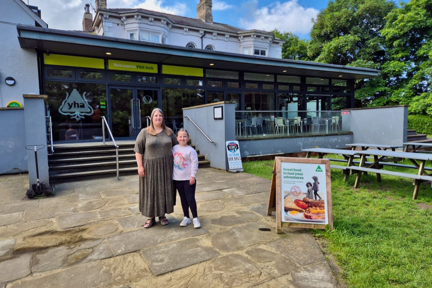 Mother and daughter stood outside the main entrance to YHA York