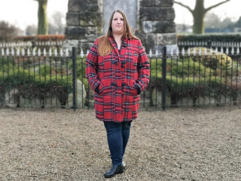 Fashion World red check duffel coat